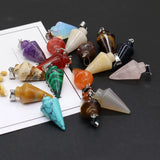 6pcs Natural Agate Cone Crystal Quartz Tiger Eye Yellow Jades Stone Pendant