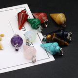 6pcs Natural Agate Cone Crystal Quartz Tiger Eye Yellow Jades Stone Pendant