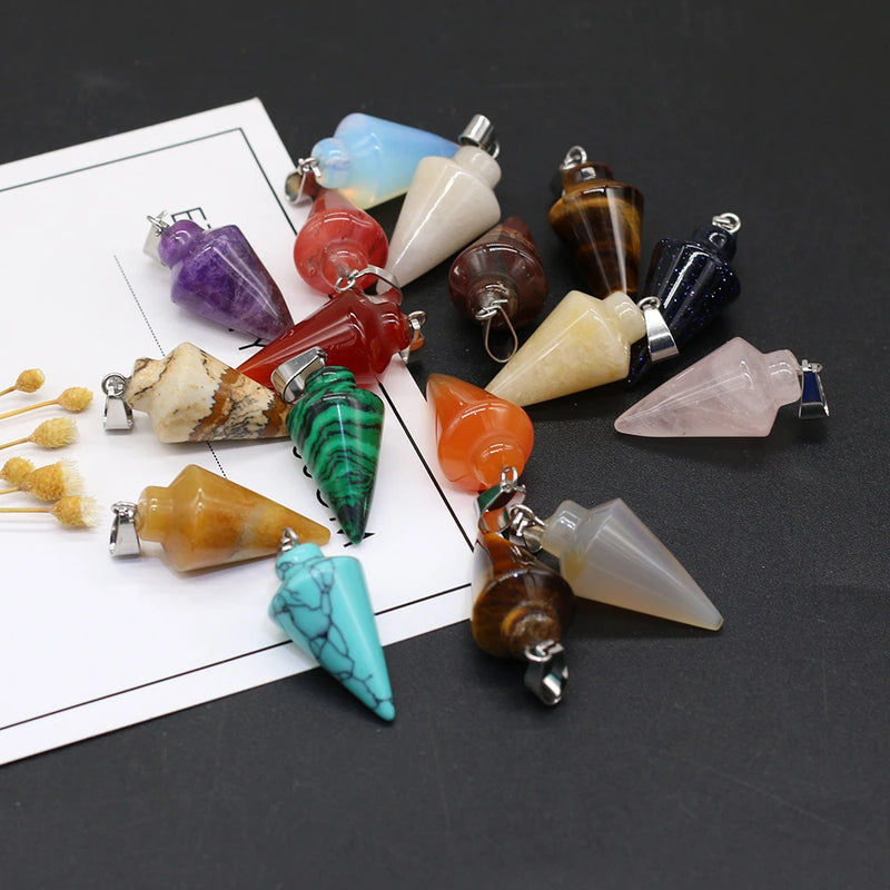 6pcs Natural Agate Cone Crystal Quartz Tiger Eye Yellow Jades Stone Pendant