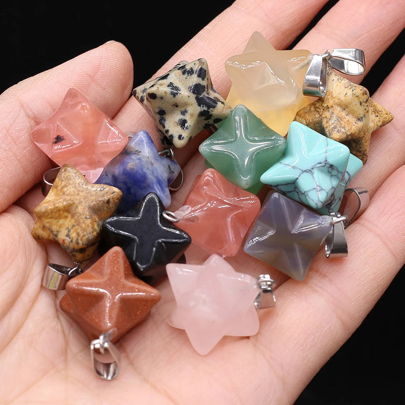 6pcs Natural Agates Anise Star Shape Picture Rose Quartzs Stone Pendant
