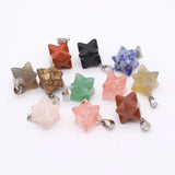 6pcs Natural Agates Anise Star Shape Picture Rose Quartzs Stone Pendant