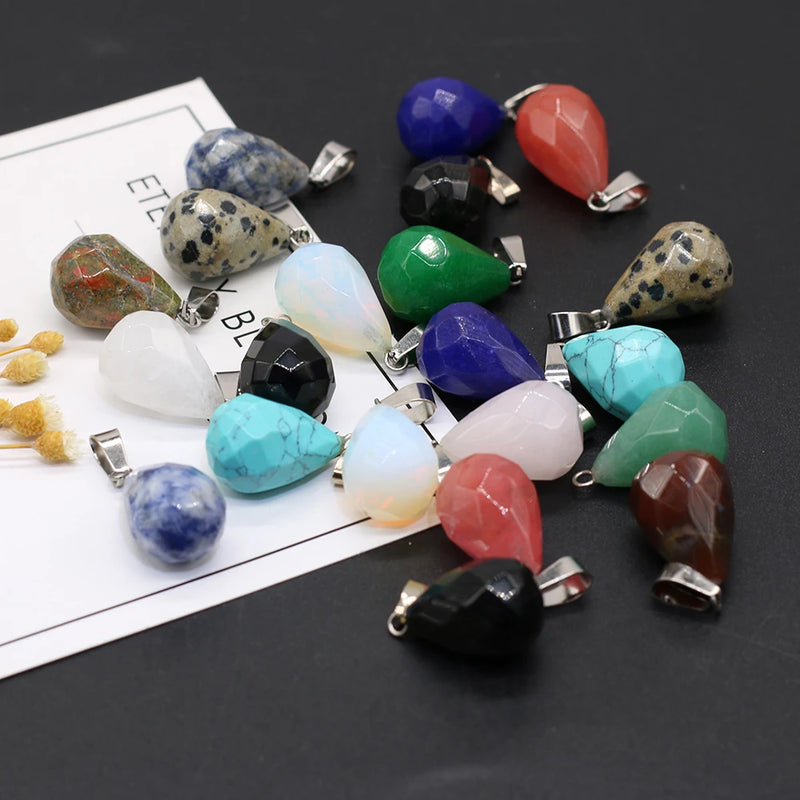 6pcs Clear Quartz Unakite Stone DIY Pendant for Necklace Making 13x22mm