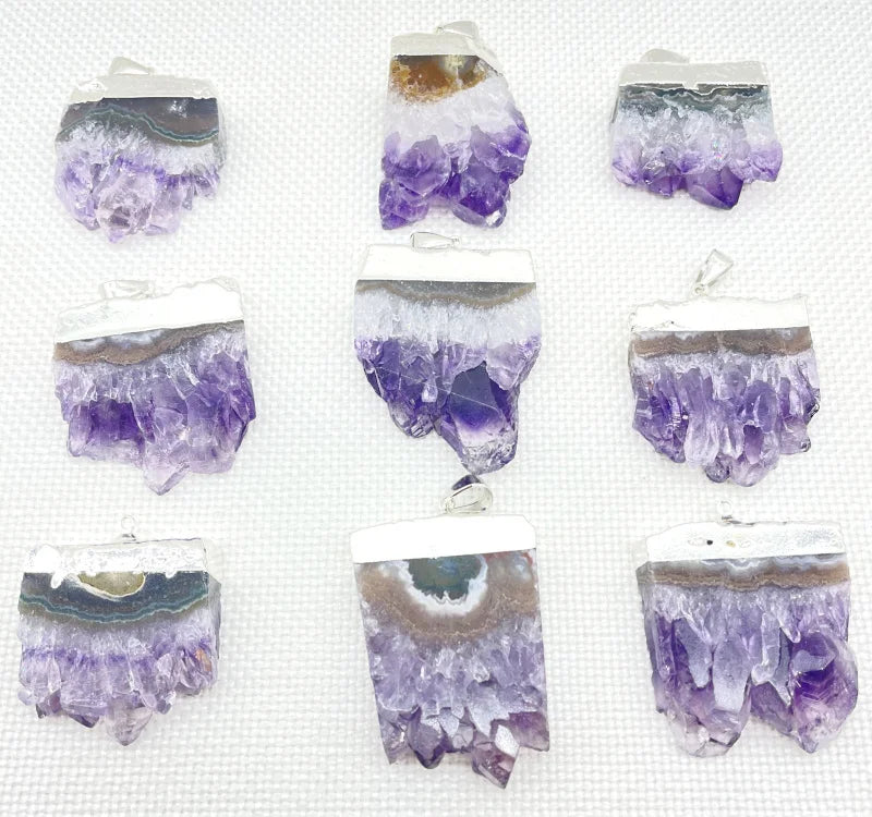 6pcs Natural Amethyst Druzy Pendant for DIY Jewelry Making