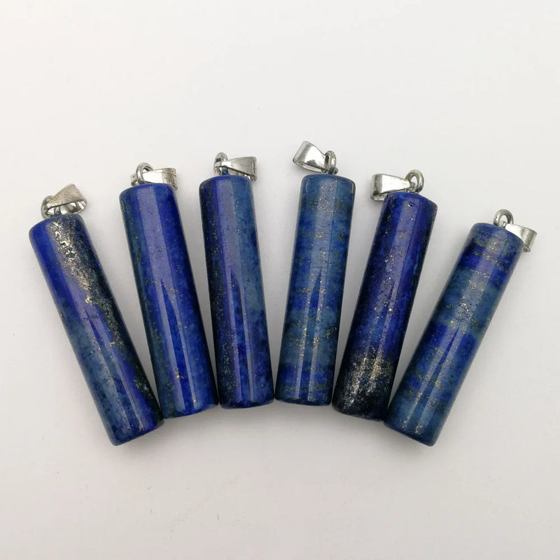 6pcs Lapis Lazuli Stone Charm Cylindrical Pendants for Women Jewelry DIY
