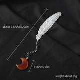 6pcs Moon Crystal Feather Charms Pendant Bookmark Clear Quartz Gemstone