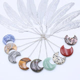 6pcs Moon Crystal Feather Charms Pendant Bookmark Clear Quartz Gemstone