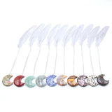 6pcs Moon Crystal Feather Charms Pendant Bookmark Clear Quartz Gemstone