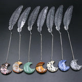 6pcs Moon Crystal Feather Charms Pendant Bookmark Clear Quartz Gemstone