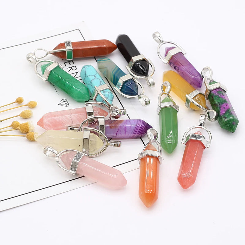 6pcs Agates Alloy Rose Quartzs Pendant Jewelry Making Necklace Earring