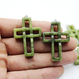 6pcs Natural Stone Hand Carved Cross Pendant DIY Necklace Jewelry