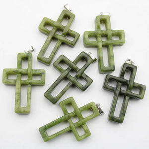 6pcs Natural Stone Hand Carved Cross Pendant DIY Necklace Jewelry