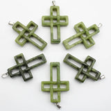 6pcs Natural Stone Hand Carved Cross Pendant DIY Necklace Jewelry