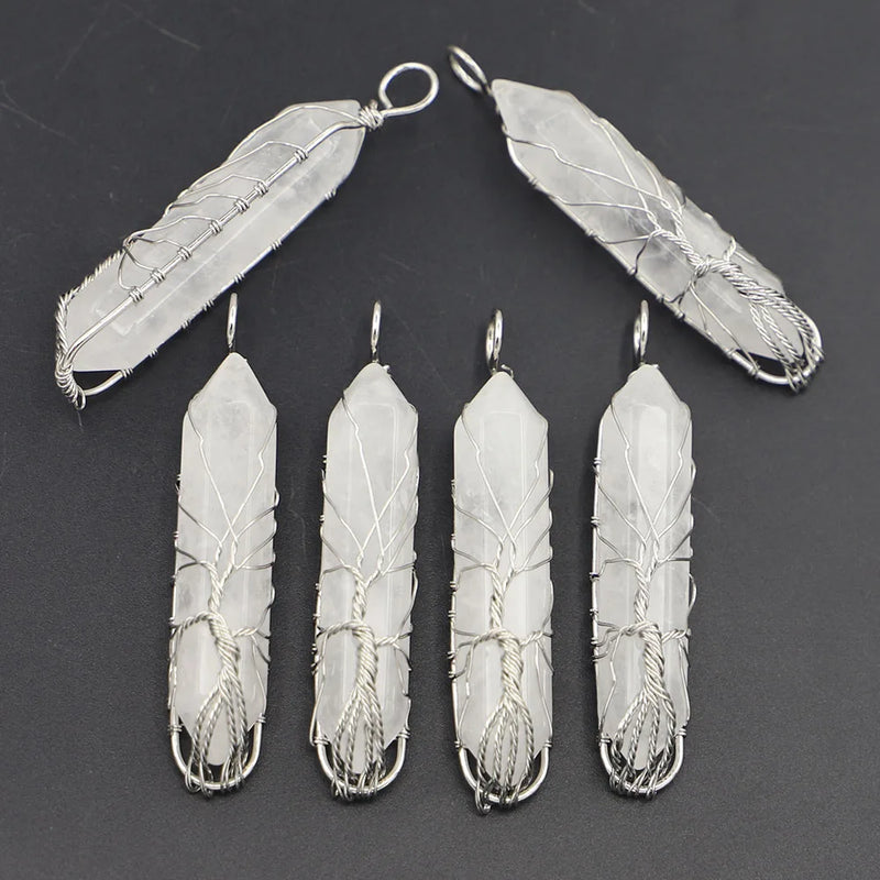 6pcs Crystal Pillar Tree of Life Pendants for Necklace Making