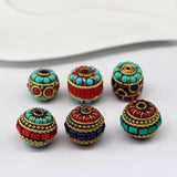 6pcs Nepal Pass-through Beads Loose Drum Beads Ethnic Jewelry Diy