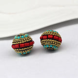 6pcs Nepal Pass-through Beads Loose Drum Beads Ethnic Jewelry Diy
