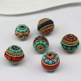6pcs Nepal Pass-through Beads Loose Drum Beads Ethnic Jewelry Diy
