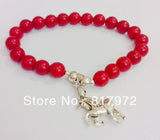 Retro Silver Plated Dangle Lucky Horse Pendant Red Coral Bead Bracelet