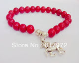 Retro Silver Plated Dangle Lucky Horse Pendant Red Coral Bead Bracelet