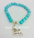 6pcs Retro Silver Plated Horse Pendant Howlite Bead Bracelet Adjustable