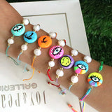 Enamel Eye Smiley Bracelet with Pearl Charm