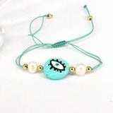 Enamel Eye Smiley Bracelet with Pearl Charm