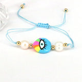 Enamel Eye Smiley Bracelet with Pearl Charm