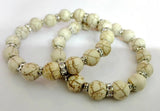 6pcs Classic Stone Howlite Bracelet with Rhinestone Wheel, Birthday Gift Charm