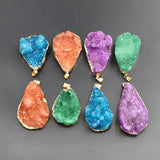 6pcs Natural Stone Water Drop Agate Pendants Plated Charm Jewelry