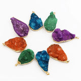 6pcs Natural Stone Water Drop Agate Pendants Plated Charm Jewelry
