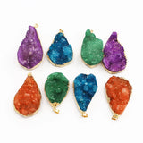 6pcs Natural Stone Water Drop Agate Pendants Plated Charm Jewelry