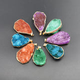 6pcs Natural Stone Water Drop Agate Pendants Plated Charm Jewelry