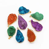 6pcs Natural Stone Water Drop Agate Pendants Plated Charm Jewelry