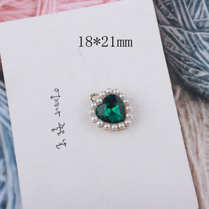 6pcs Pearl Love Drill Charms Metal Pendants Heart Gems DIY Earring Jewelry YZ261