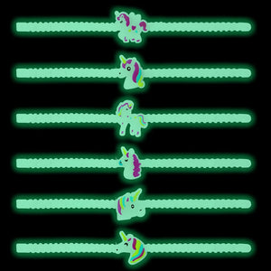 6pcs PVC Luminous Unicorn Bracelets Silicone Wristband Cuff Bangles