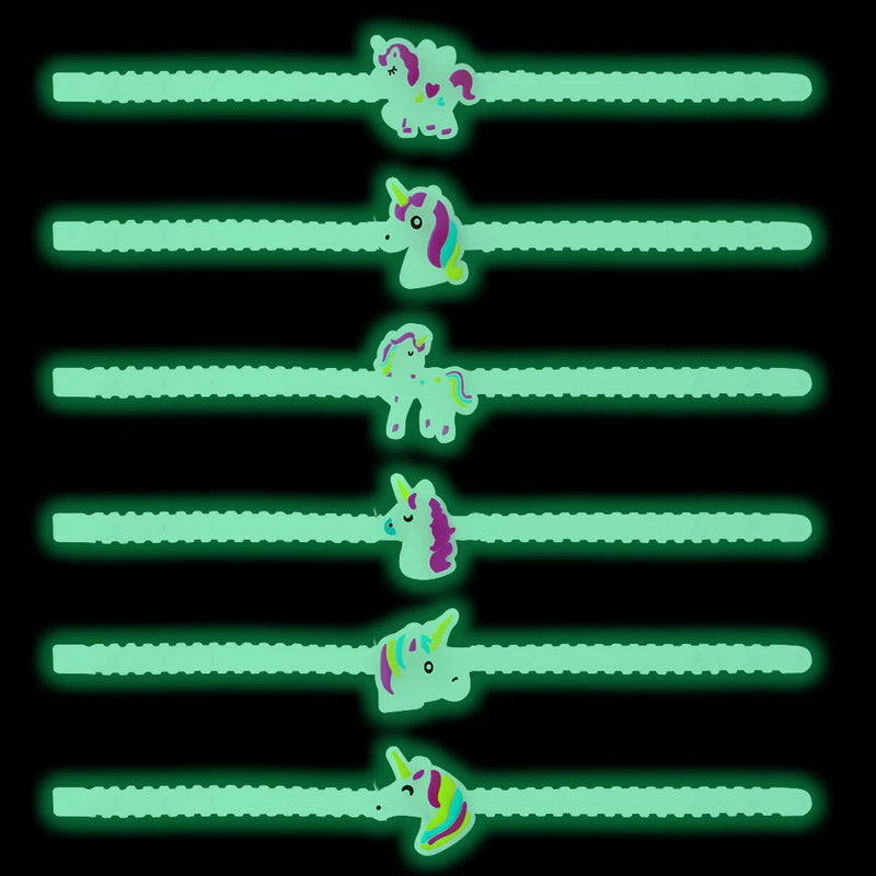 6pcs PVC Luminous Unicorn Bracelets Silicone Wristband Cuff Bangles