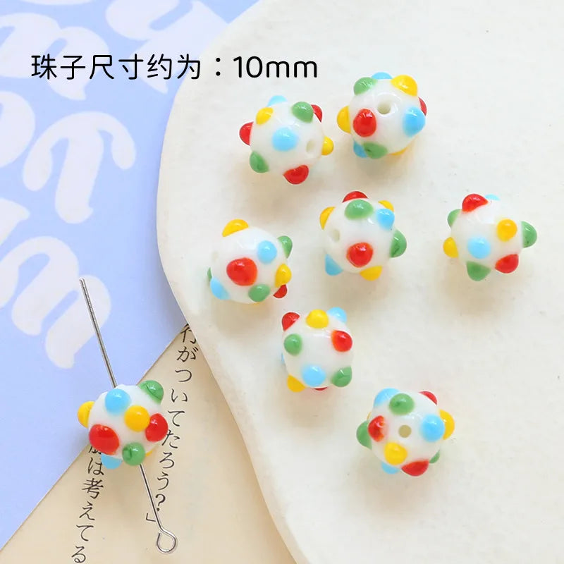6pcs Polka Dot Ceramic Loose Beads DIY Jewelry Bracelet Material
