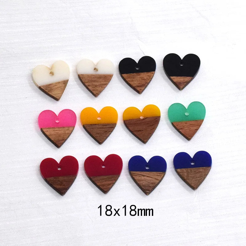 6pcs Pink Heart Love Wood Resin Charms Earring Bracelet Pendant