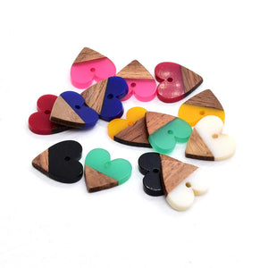 6pcs Pink Heart Love Wood Resin Charms Earring Bracelet Pendant