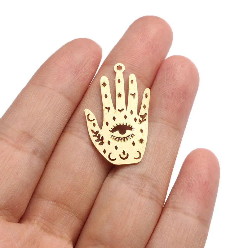 6pcs Raw Brass Eye Hamsa Palm Hand Charm Pendant DIY Jewelry Findings