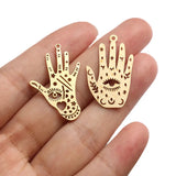 6pcs Raw Brass Eye Hamsa Palm Hand Charm Pendant DIY Jewelry Findings