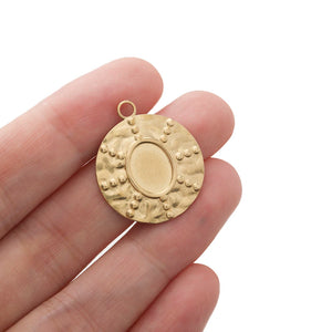 6pcs Raw Brass Round Hammered Charms Pendant For Jewelry Making
