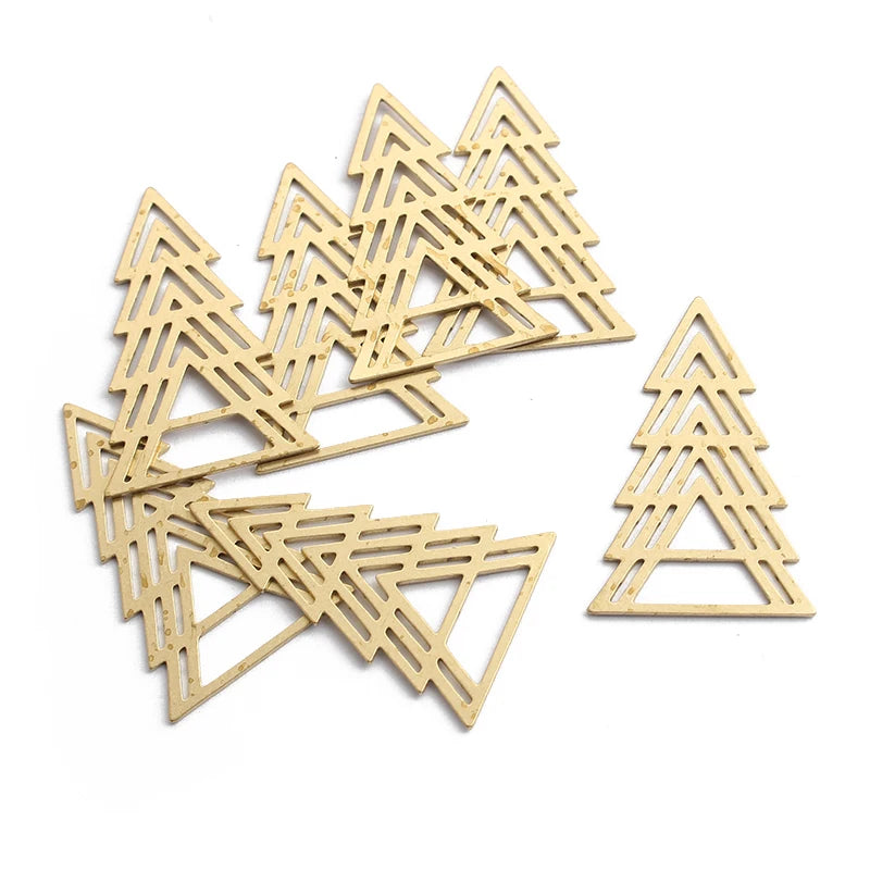6pcs Raw Brass Triangle Charms Christmas Tree Pendant