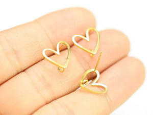 6pcs Real Plated Heart Earring Studs, Brass Earring Post - GS074