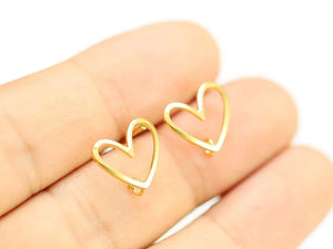 6pcs Real Plated Heart Earring Studs, Brass Earring Post - GS074