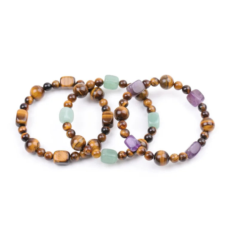 Reiki Healing Crystal Stone Bracelet Set Amethyst Aventurine Tiger's Eye Bangle