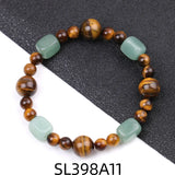 Reiki Healing Crystal Stone Bracelet Set Amethyst Aventurine Tiger's Eye Bangle