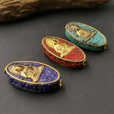 6pcs Retro Prayer Tibetan Beads Red Clay Beads Boho Brass Buddha Bead