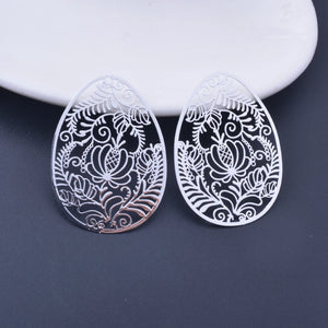 6pcs Rose Flower Oval Charms Thin Pendant
