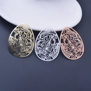 6pcs Rose Flower Oval Charms Thin Pendant
