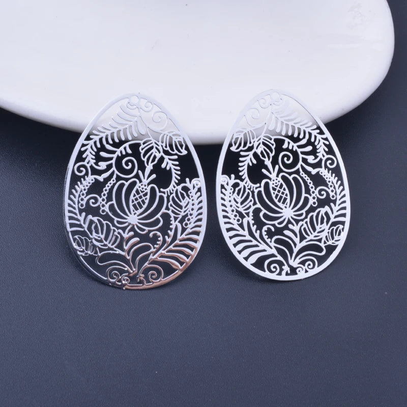 6pcs Rose Flower Oval Charms Thin Pendant